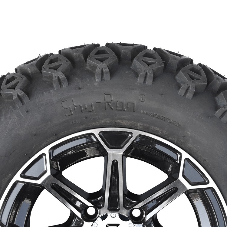 Pelek Aluminium Kereta Golf 12'' & Kombo Ban All Terrain 23x10.5-12 - Machined/Glossy Black