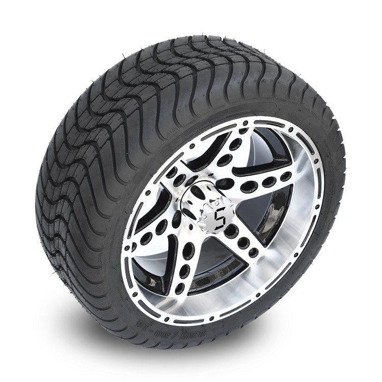 Golf Cart 14'' Machined/Hitam Aluminium 6 Jeruji Velg dan Combo Ban Jalan 225/30-14