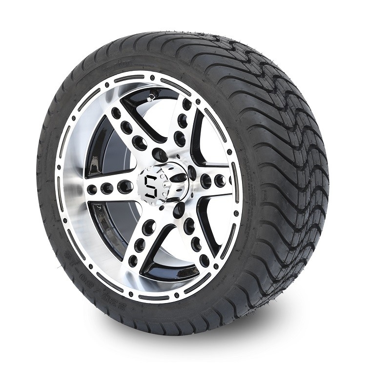 Golf Cart 14'' Machined/Hitam Aluminium 6 Jeruji Velg dan Combo Ban Jalan 225/30-14