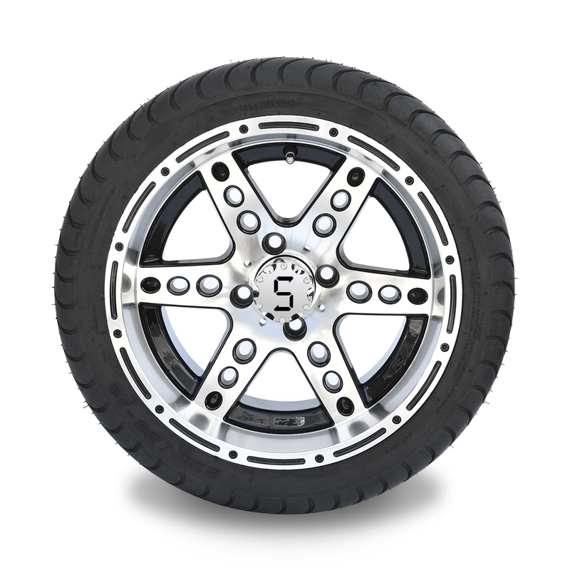 Golf Cart 14'' Machined/Hitam Aluminium 6 Jeruji Velg dan Combo Ban Jalan 225/30-14