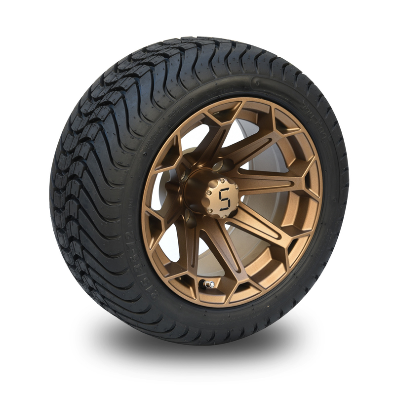 Roda Aluminium Perunggu 12 Inci untuk Kereta Golf dan Rakitan Ban DOT Profil Rendah 215/35-12 Pola Baut 4x4
