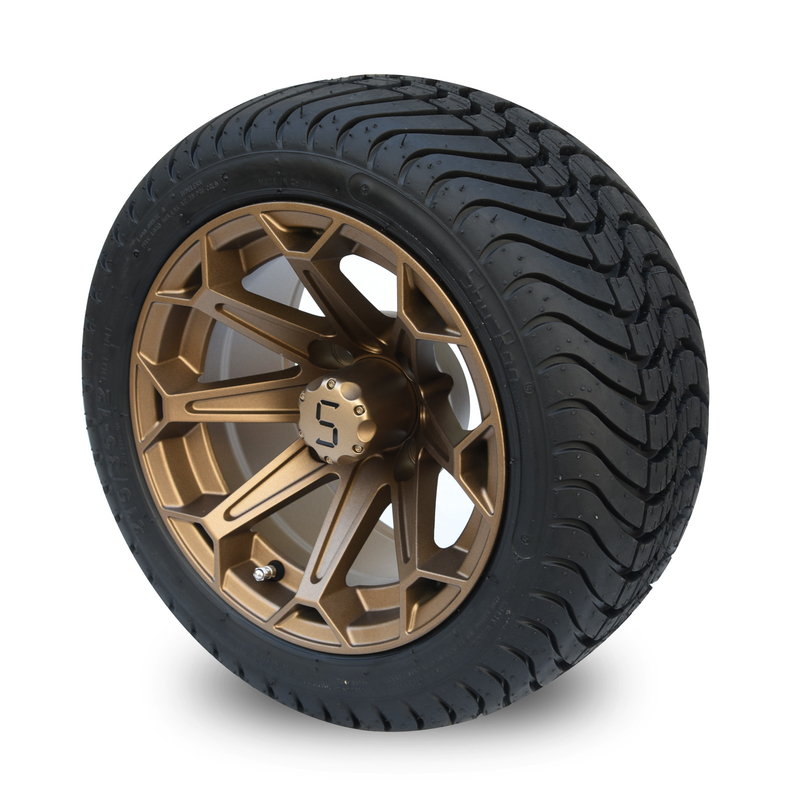Roda Aluminium Perunggu 12 Inci untuk Kereta Golf dan Rakitan Ban DOT Profil Rendah 215/35-12 Pola Baut 4x4