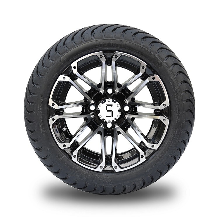 Roda Golf Cart Machiend/Hitam 12 Inci Dan Combo Ban Jalan DOT 215/35-12 4 Lapis