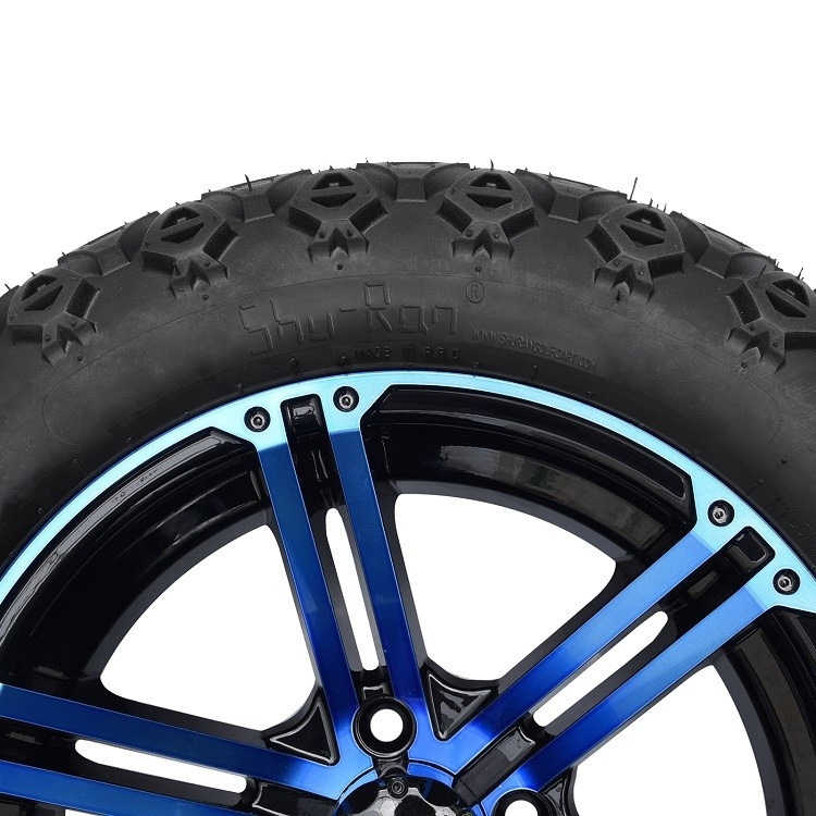 Golf Cart 14 Inch Blue/Glossy Black Wheels Dan 22 Inch Tinggi Ban Off-Road 4 PLY dengan DOT Disetujui
