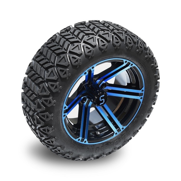 Golf Cart 14 Inch Blue/Glossy Black Wheels Dan 22 Inch Tinggi Ban Off-Road 4 PLY dengan DOT Disetujui
