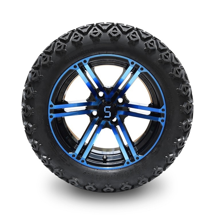 Golf Cart 14 Inch Blue/Glossy Black Wheels Dan 22 Inch Tinggi Ban Off-Road 4 PLY dengan DOT Disetujui
