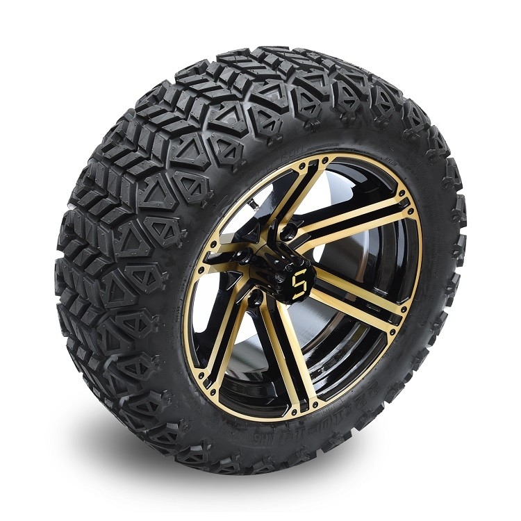 Keranjang Golf 14 'Bronze/Rims Hitam Dan 22 * 10-14 Ban Off-road Combo Termasuk Nuts Lug dan Center Caps