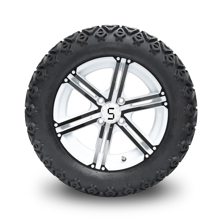 Golf Cart 14'' Black/White Rims Dan 22x10-14' Semua ban medan, roda kacang dan pusat tutup termasuk