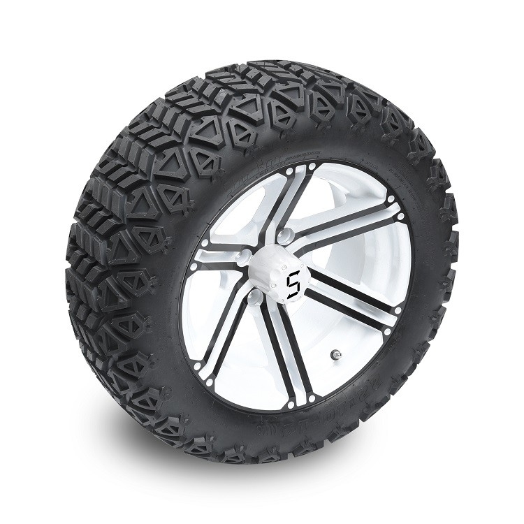 Golf Cart 14'' Black/White Rims Dan 22x10-14' Semua ban medan, roda kacang dan pusat tutup termasuk