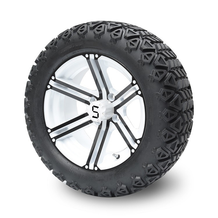 Golf Cart 14'' Black/White Rims Dan 22x10-14' Semua ban medan, roda kacang dan pusat tutup termasuk