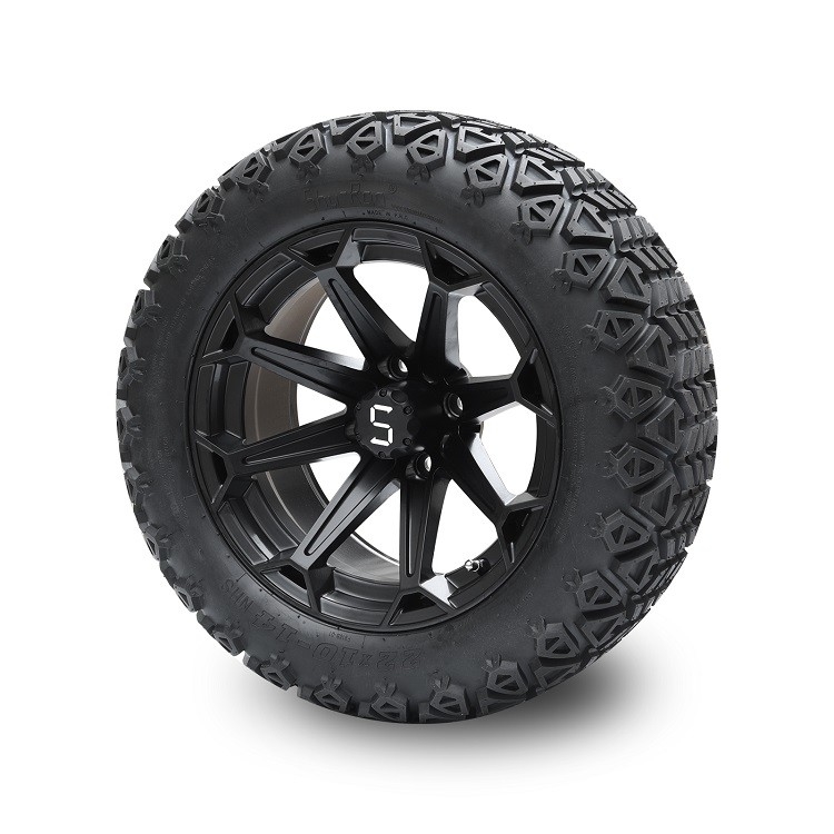 Velg Golf Cart 14'' Matte Black Dan Ban Profil Tinggi 22x10-14 DOT Termasuk Mur Roda dan Tutup Tengah
