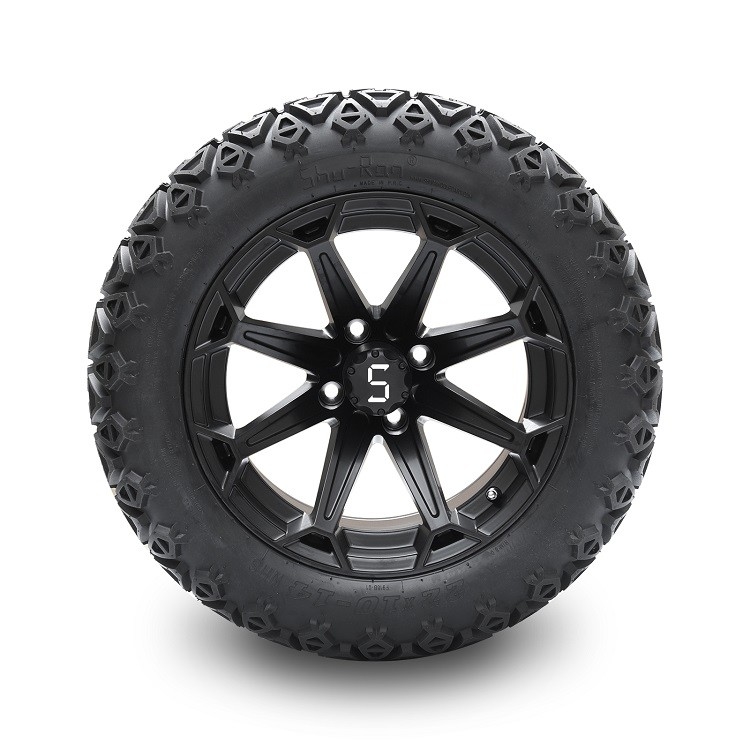 Velg Golf Cart 14'' Matte Black Dan Ban Profil Tinggi 22x10-14 DOT Termasuk Mur Roda dan Tutup Tengah