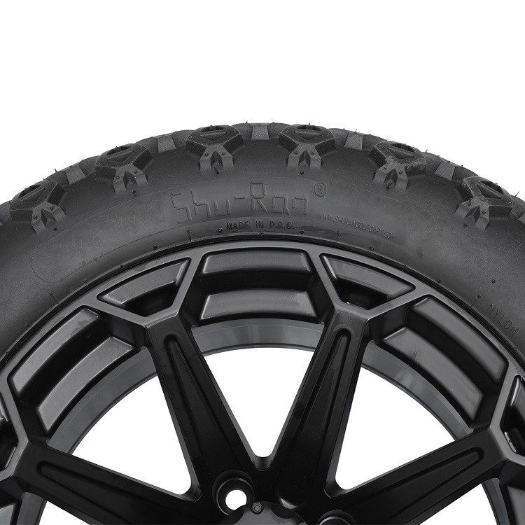 Velg Golf Cart 14'' Matte Black Dan Ban Profil Tinggi 22x10-14 DOT Termasuk Mur Roda dan Tutup Tengah