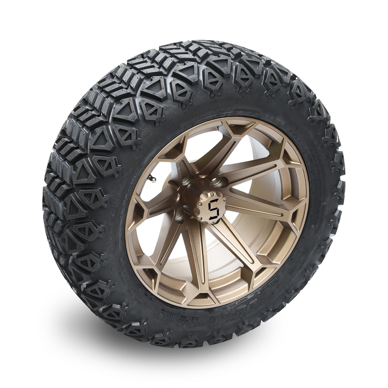 14 Inch Golf Cart Bronze Wheel dan 22x10-14 Off-Road Tire dengan Nuts Lug dan Center Caps