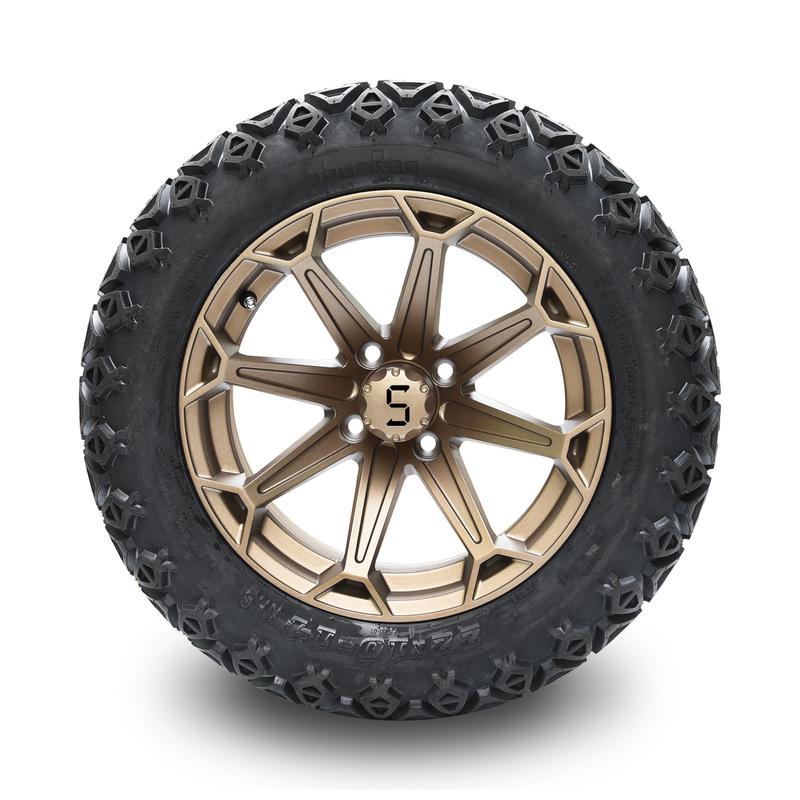 14 Inch Golf Cart Bronze Wheel dan 22x10-14 Off-Road Tire dengan Nuts Lug dan Center Caps
