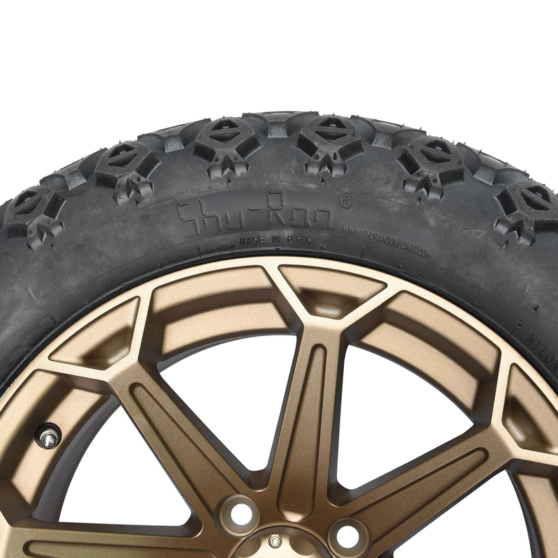 14 Inch Golf Cart Bronze Wheel dan 22x10-14 Off-Road Tire dengan Nuts Lug dan Center Caps