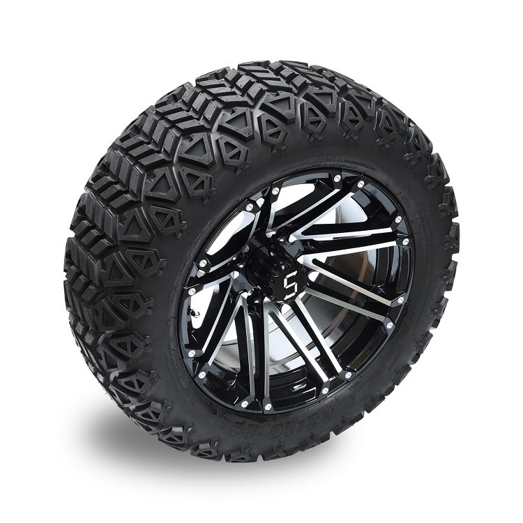 Roda Golf Cart 14'' Machined Black dan Ban All Terrain 22*10-14 Termasuk Mur Lug dan Tutup Tengah