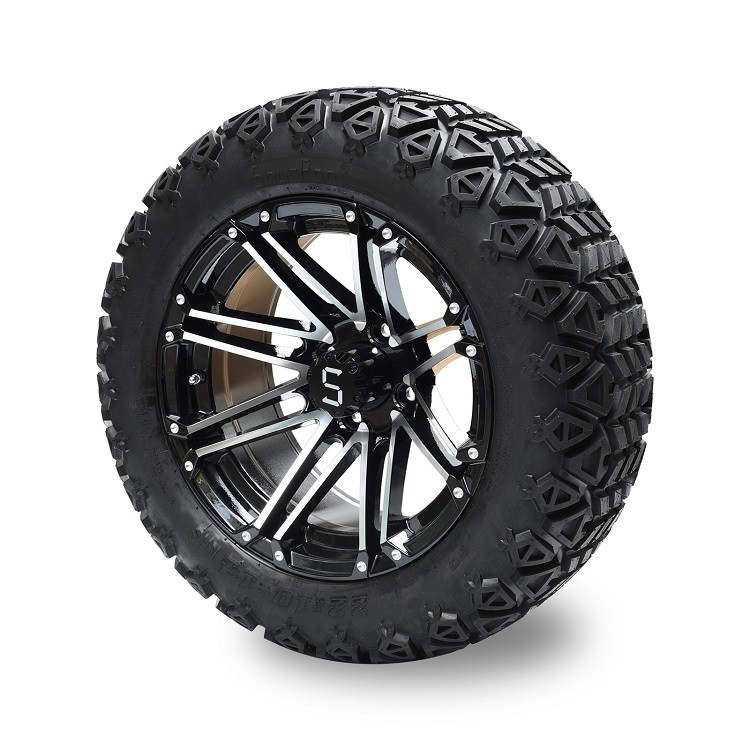 Roda Golf Cart 14'' Machined Black dan Ban All Terrain 22*10-14 Termasuk Mur Lug dan Tutup Tengah
