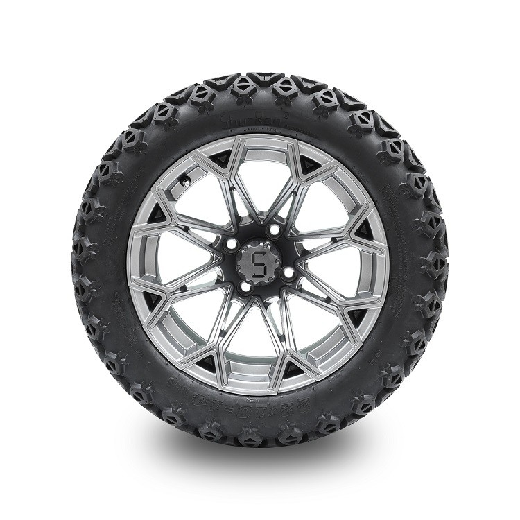 Roda Golf Cart Gunmetal 14 Inci dan Combo Ban Profil Tinggi 22*10-14 4 PLY Membutuhkan Lift