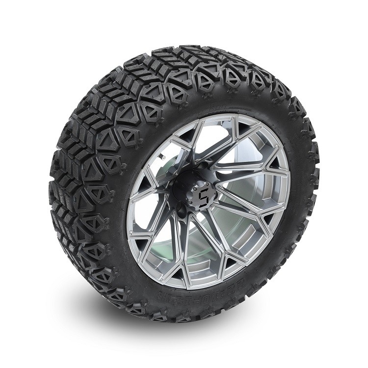Roda Golf Cart Gunmetal 14 Inci dan Combo Ban Profil Tinggi 22*10-14 4 PLY Membutuhkan Lift