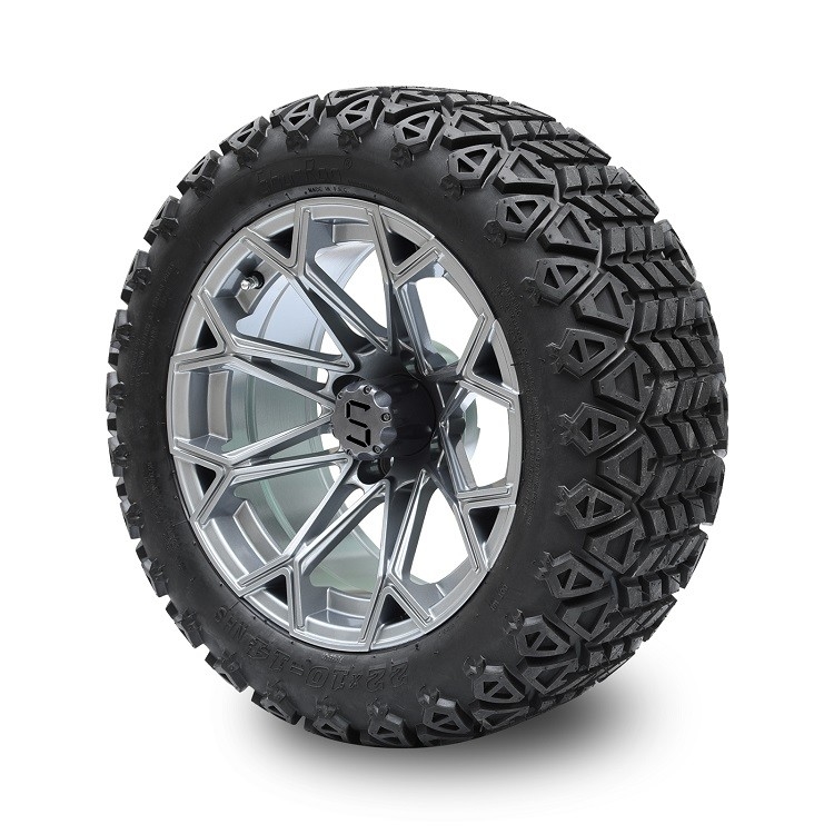 Roda Golf Cart Gunmetal 14 Inci dan Combo Ban Profil Tinggi 22*10-14 4 PLY Membutuhkan Lift