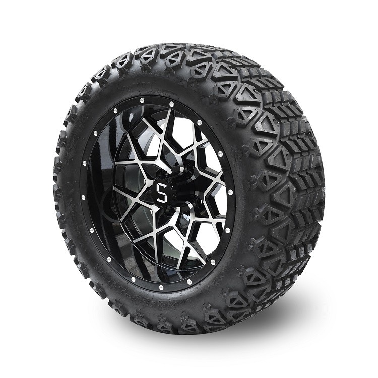 Velg Golf Cart 14 Inci Machined/Glossy Black dan Ban Off-road DOT 22*10-14 ET -25mm