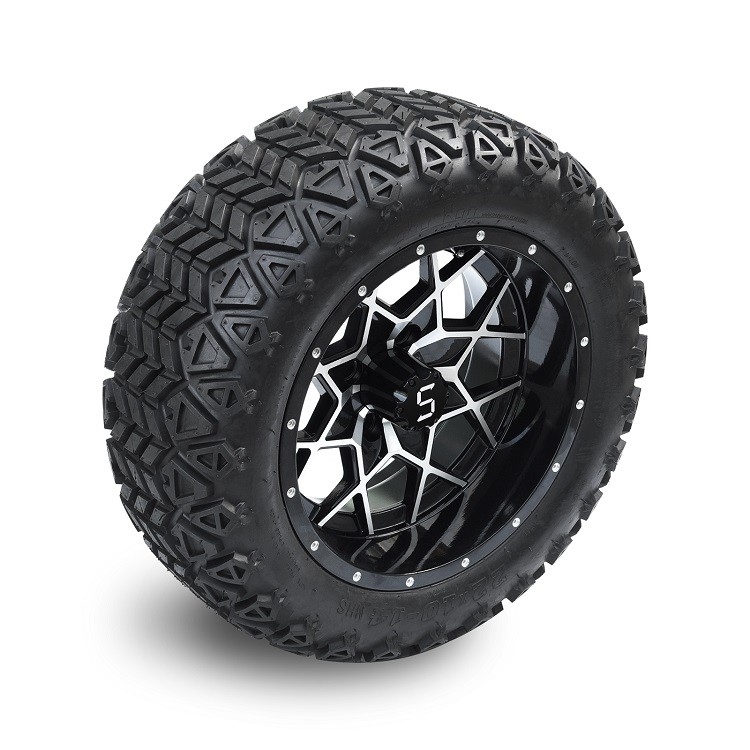 Velg Golf Cart 14 Inci Machined/Glossy Black dan Ban Off-road DOT 22*10-14 ET -25mm