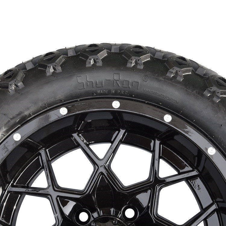 Velg Golf Cart Hitam Mengkilap 14'' Dan Ban All Terrain 22'' Dengan Mur Roda dan Tutup Tengah