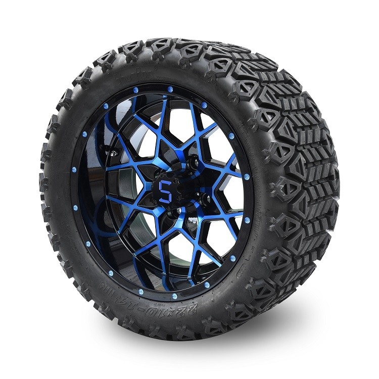 Velg Golf Cart 14 Inci Biru/Hitam Dan Ban All Terrain 22*10-14