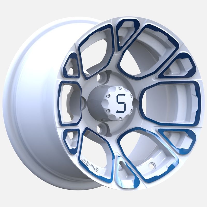 Velg Aluminium Golf Cart Biru/Putih 12 Inci PCD 4/101.6 Offset -25