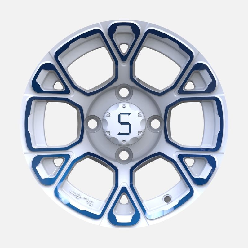 Velg Aluminium Golf Cart Biru/Putih 12 Inci PCD 4/101.6 Offset -25