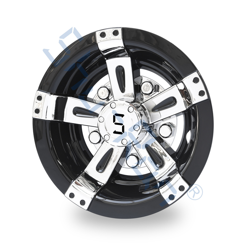 Tutup Roda Golf Cart Universal 8/10 Inci Plastik ABS - Hitam & Krom dengan Logo S (Set Isi 4)