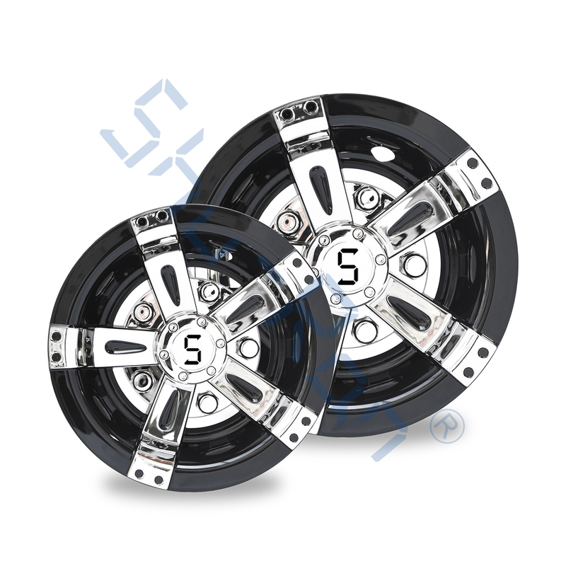 Tutup Roda Golf Cart Universal 8/10 Inci Plastik ABS - Hitam & Krom dengan Logo S (Set Isi 4)