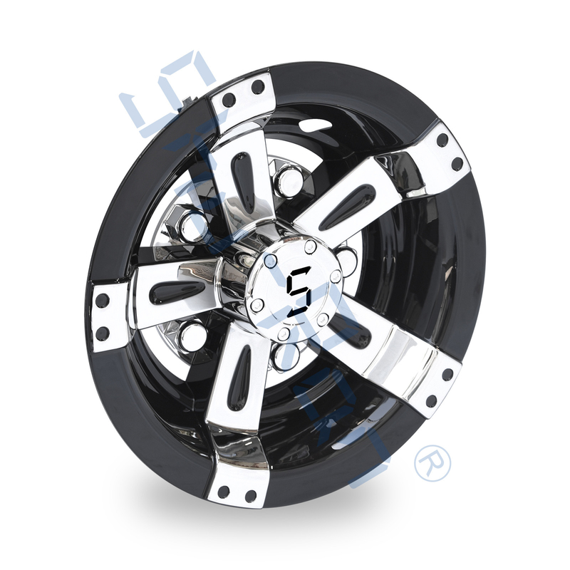 Tutup Roda Golf Cart Universal 8/10 Inci Plastik ABS - Hitam & Krom dengan Logo S (Set Isi 4)