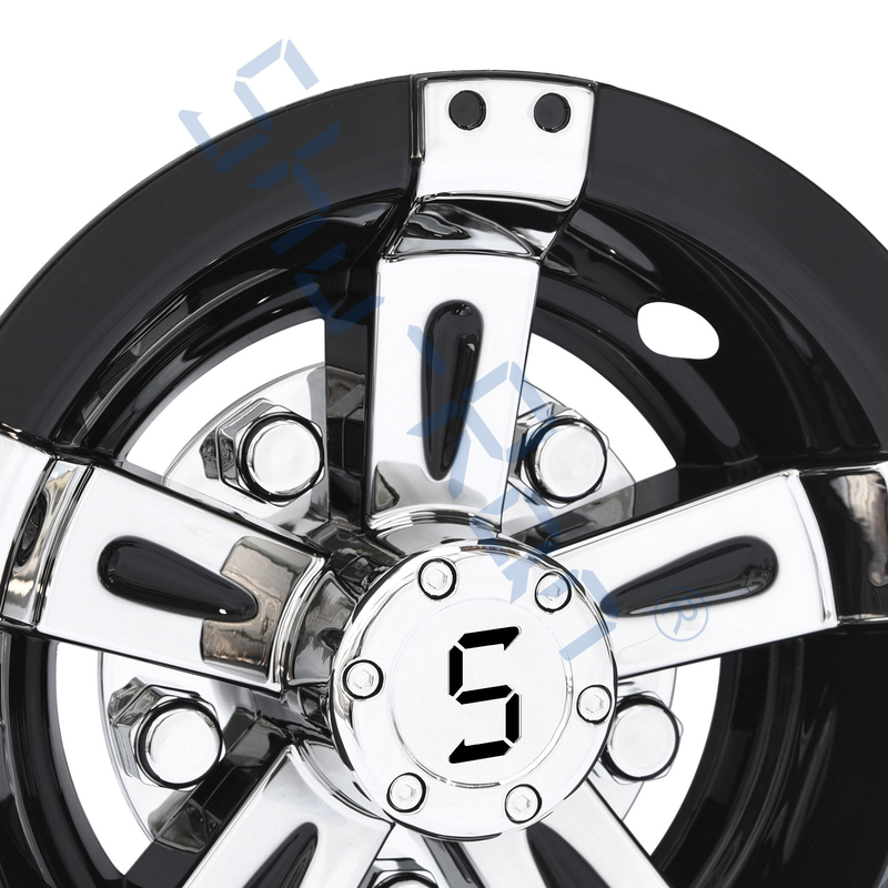 Tutup Roda Golf Cart Universal 8/10 Inci Plastik ABS - Hitam & Krom dengan Logo S (Set Isi 4)